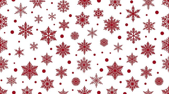 Red snowflakes and polka dots seamless pattern isolated on white background for Christmas