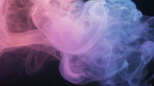 Abstract pink and cyan smoke wisps blending and drifting smoothly in dark space.