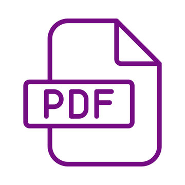 Purple outline icon of a digital document file format for portable document format transparent background