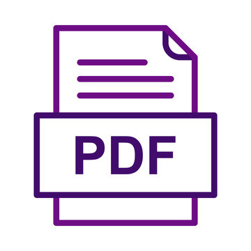 Purple outline icon of a digital portable document format file symbol transparent background