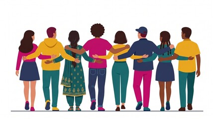 Fototapeta premium Diverse Community Group United in Friendship and Support, Walking Together Towards a Shared Future