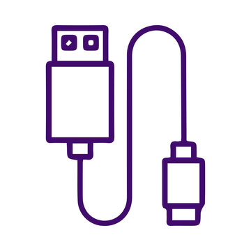 Purple usb connector cable line icon isolated on white background transparent background