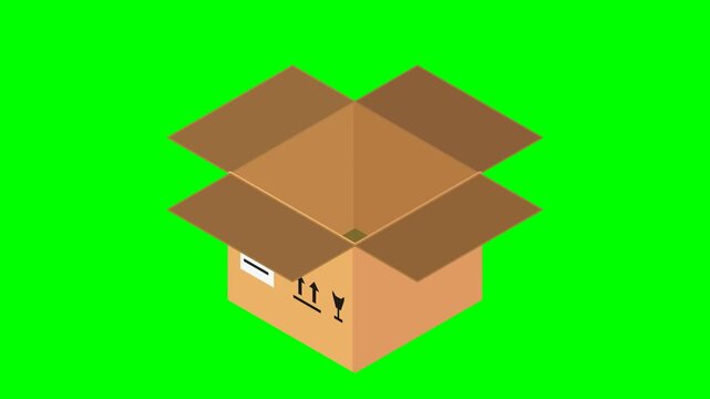 Isometric Cardboard Box Folding Flaps One By One Until Closed With Tape Green Screen 5s