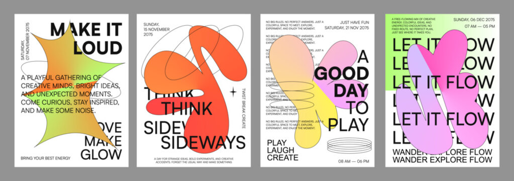 Vibrant poster set typography design. Maximalist layout bold text concept. Graphic composition creative visual style. Modern print artistic branding template.