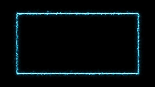 burning electric neon rectangle border animation loopable 4k alpha channel overlay.