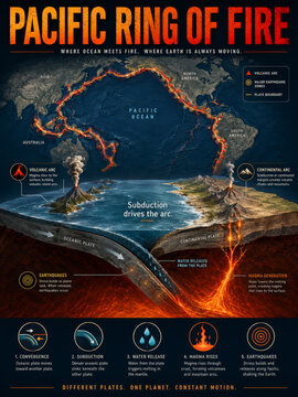 Pacific Ring Of Fire Plate Tectonics And Subduction Infographic
