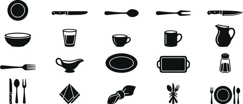 Thanksgiving Dinner Tableware Silhouette Vector Icons