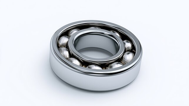 Isolated chrome ball bearing, circular arrangement, demonstrating precision engineering and mechanical components, suitable for industrial and technical concepts