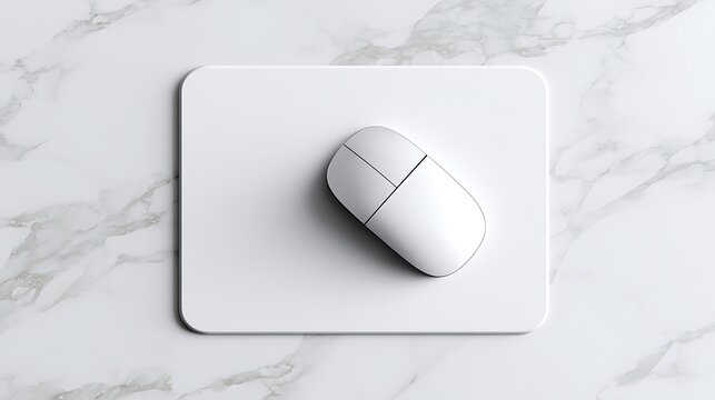 white computer mouse on mousepad and marble desk