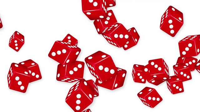 Red Dice Bursting and Falling Against a Plain White Background