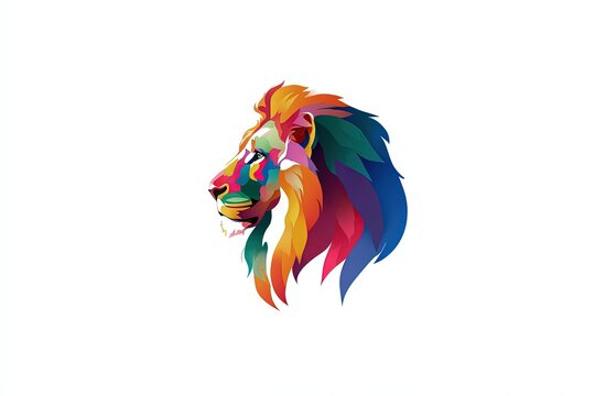 A vibrant and abstract lion's head, rendered in a dazzling spectrum of bold, geometric colors, stands as a powerful symbol of strength and regality.