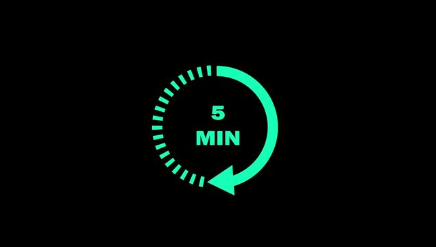 Countdown timer icon in circular arrow animation. Circle arrow refresh icon with 5 min timer icon animation.countdown clock with circular arrow. 4K video.