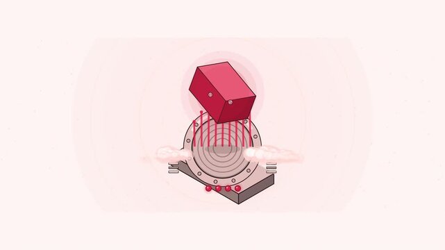 Abstract animated flux lines pinned in a superconductor drawn as coral and magenta lines and shapes on a bright, clean light background. Seamless looping 4K motion graphics video with free space for t