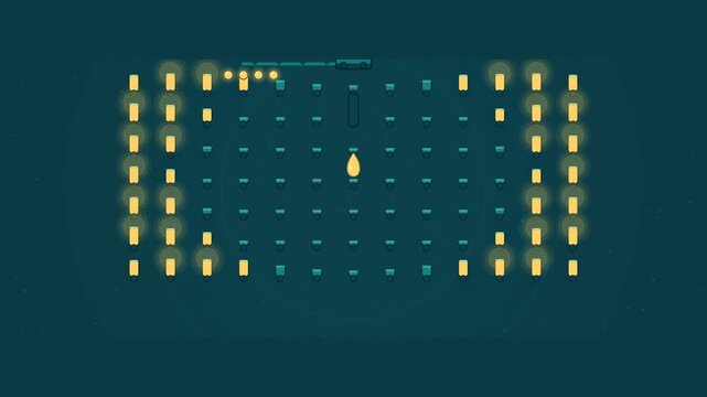 Abstract animated innovation diffusing through adopter groups drawn as green and teal lines and shapes on a deep dark background. Seamless looping 4K motion graphics video with free space for text, id