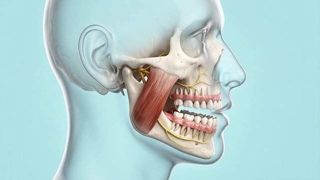 3D Human Jaw Masseter Muscle Movement and Temporomandibular Joint Anatomy