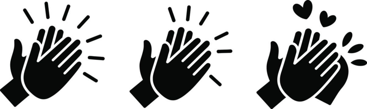 Hands clapping vector icon symbolizing applause, celebration, appreciation, congratulations, support, approval, and positive reactions.