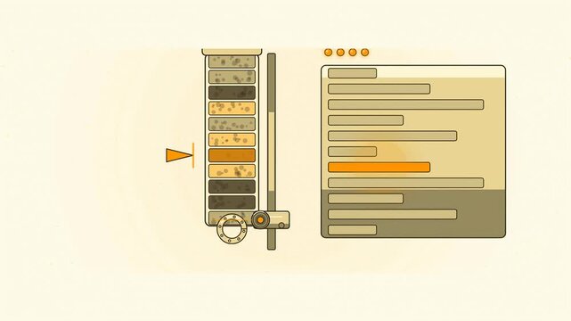 Abstract animated sediment core logged layer by layer drawn as yellow and gold lines and shapes on a bright, clean light background. Seamless looping 4K motion graphics video with free space for text,