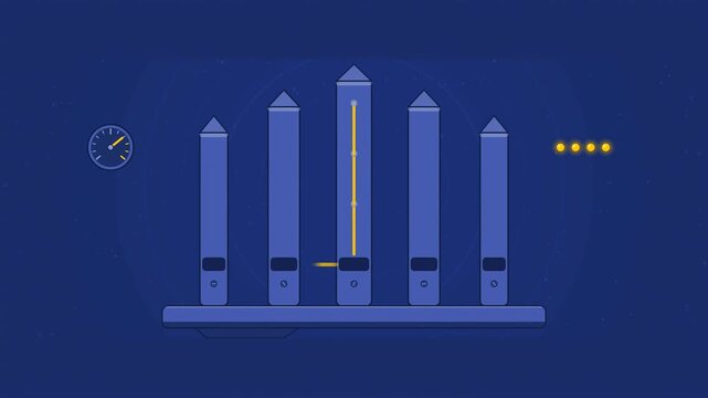 Abstract animated standing wave forming in an organ pipe drawn as blue and cyan lines and shapes on a deep dark background. Seamless looping 4K motion graphics video with free space for text, ideal fo