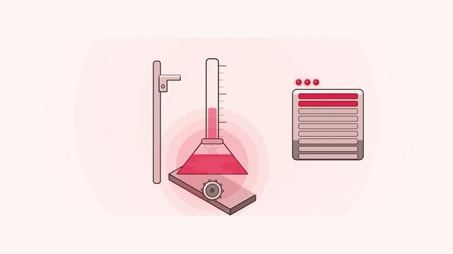Abstract animated titration reaching its colour endpoint drawn as coral and magenta lines and shapes on a bright, clean light background. Seamless looping 4K motion graphics video with free space for 