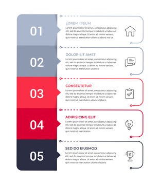 Vertical infographic template with five numbered steps arranged in a single column