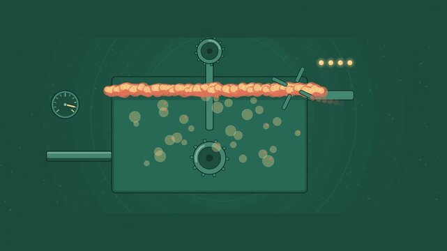 Abstract animated minerals rising in flotation froth drawn as cyan and teal lines and shapes on a deep dark background. Seamless looping 4K motion graphics video with free space for text, ideal for in
