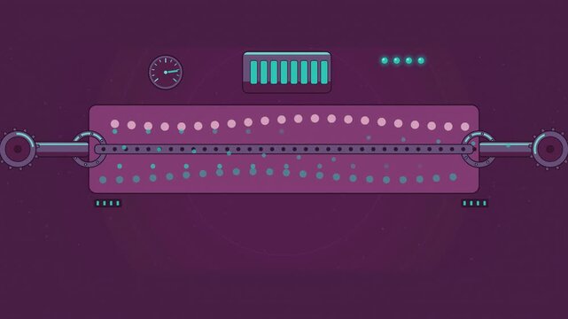 Abstract animated waste exchanging across a dialysis membrane drawn as violet and blue lines and shapes on a deep dark background. Seamless looping 4K motion graphics video with free space for text, i