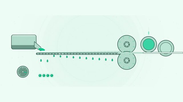 Abstract animated pulp pressed and drained on the wire drawn as green and teal lines and shapes on a bright, clean light background. Seamless looping 4K motion graphics video with free space for text,