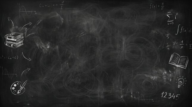 Chalkboard Background with School Supplies Drawings, Education Concept, Back to School.