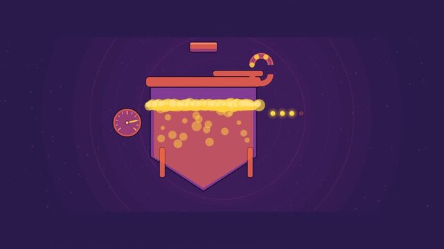 Abstract animated gas bubbling out through a fermentation airlock drawn as violet and blue lines and shapes on a deep dark background. Seamless looping 4K motion graphics video with free space for tex