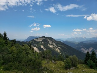 Fototapeta premium Forested Ridges and Limestone Escarpments Near the Alpspitzbahn Bavaria