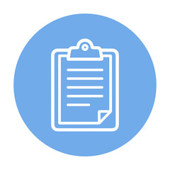 Fototapeta premium Vector line icon of a clipboard with document on blue circle background