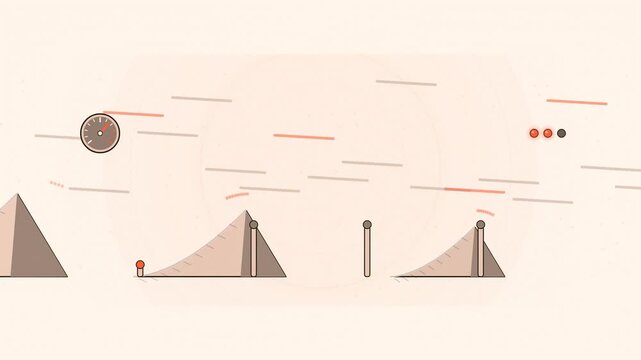 Abstract animated dune crest migrating downwind drawn as amber and orange lines and shapes on a bright, clean light background. Seamless looping 4K motion graphics video with free space for text, idea
