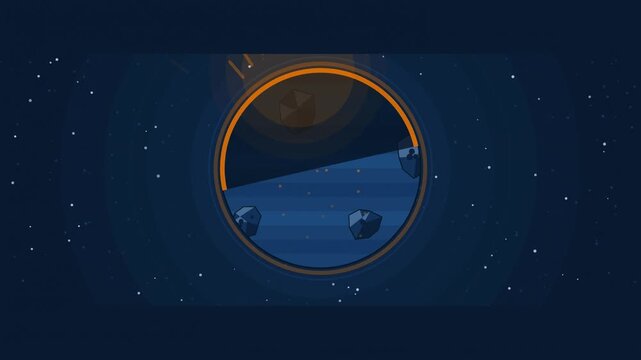 Abstract animated day night line sweeping across a globe drawn as blue and cyan lines and shapes on a deep dark background. Seamless looping 4K motion graphics video with free space for text, ideal fo