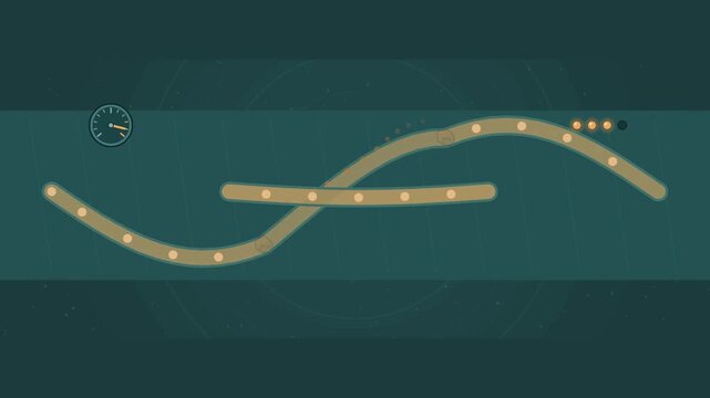 Abstract animated river meander pinching off into an oxbow drawn as green and teal lines and shapes on a deep dark background. Seamless looping 4K motion graphics video with free space for text, ideal