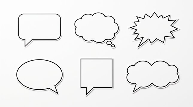 Set of blank speech bubbles and thought balloons outline comic chat icons isolated on white background