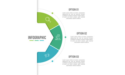 Naklejka premium 3 Steps Business Process Semicircle Infographic Template for Workflow Presentation. Report, Banner and Plan. Vector illustration.