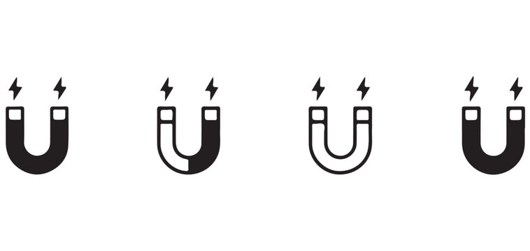 Horseshoe magnet vector icon pair with energy spark effect vector illustrator eps10