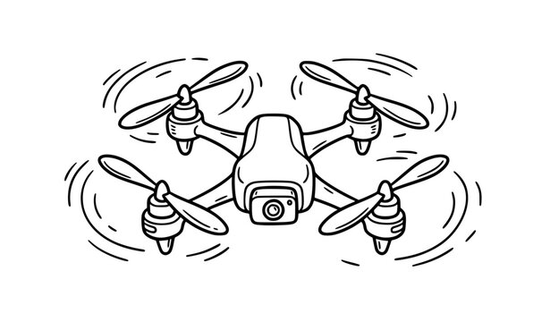 Camera Quadcopter Drone Hand Drawn Doodle with Propellers Vector Illustration