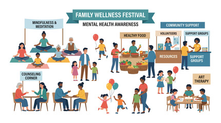 Fototapeta premium Family Wellness Festival: Mental Health Awareness, Community Support, Healthy Food & Activities