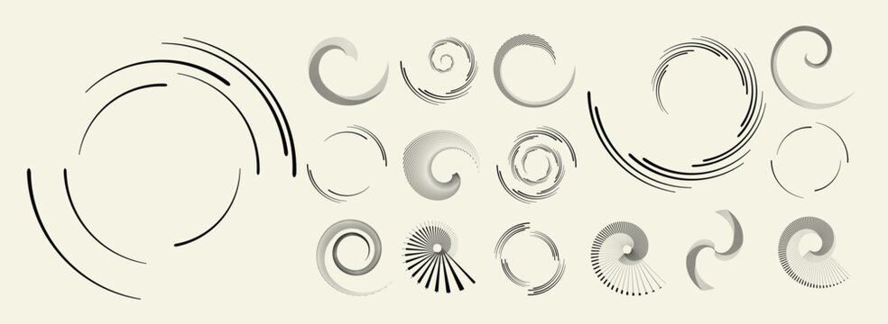 Collection of vector design elements. Set of logos with lines, spirals and circles. Various forms of line and dots design.Vector logo collection. Bundle of circle icons and elements. Set of lines art.