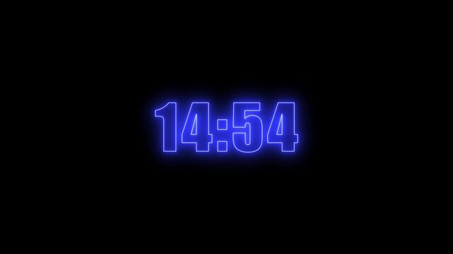 glowing neon 15 minute Countdown. neon 15 to 14 minute Countdown timer on black background. neon Countdown timer from 15 minute to 14 minute suitable for presentations, educational.