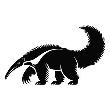 A detailed anteater illustration presents a striking black silhouette against a white backdrop