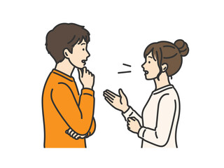 Fototapeta premium 会話する,私服男女,フラットイラスト