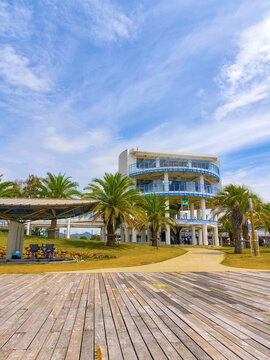 Summer blue sky, crystal clear sea, and resort scenery