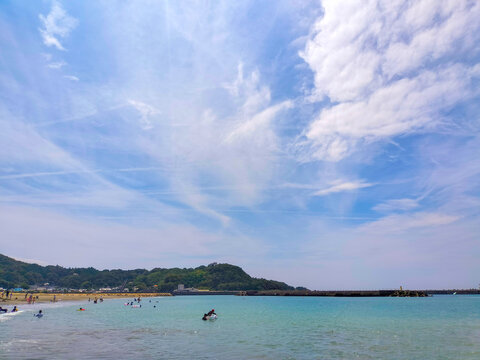 Summer blue sky, crystal clear sea, and resort scenery