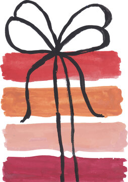 Hand-Drawn Watercolor Gift Box with Bow Isolated