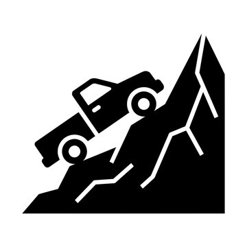 pickup truck driving in mountains glyph icon