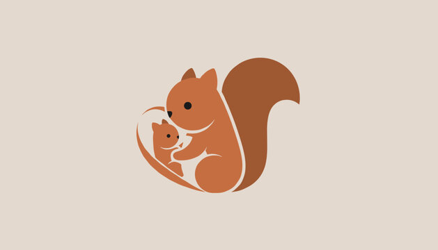 Creative logo design of a squirrel holding its tail in a way that forms a heart shape around its young to symbolise care.