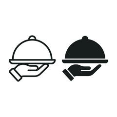 Fototapeta premium Serving dish icons with hands holding covered plates