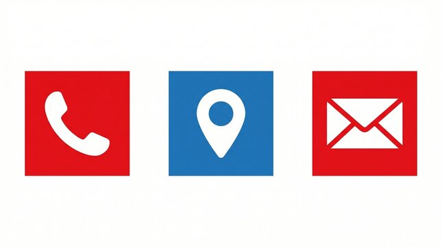 Contact method icons with phone handset, location map pin, email envelope business communication graphic illustration design.